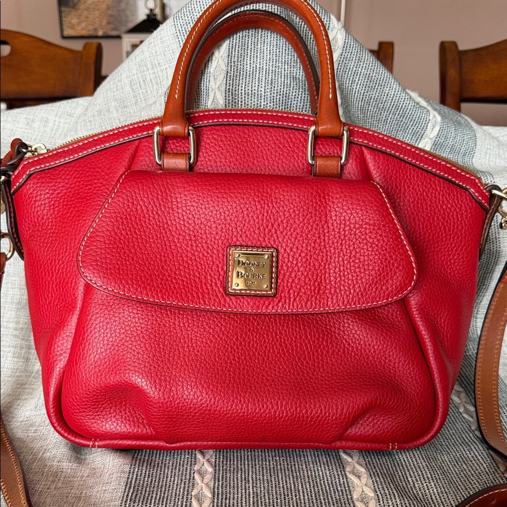 Dooney & Bourke Red Satchel with Tan Accents